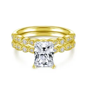 2 Carat Vintage Radiant Cut Bridal Wedding Ring Set - Gold