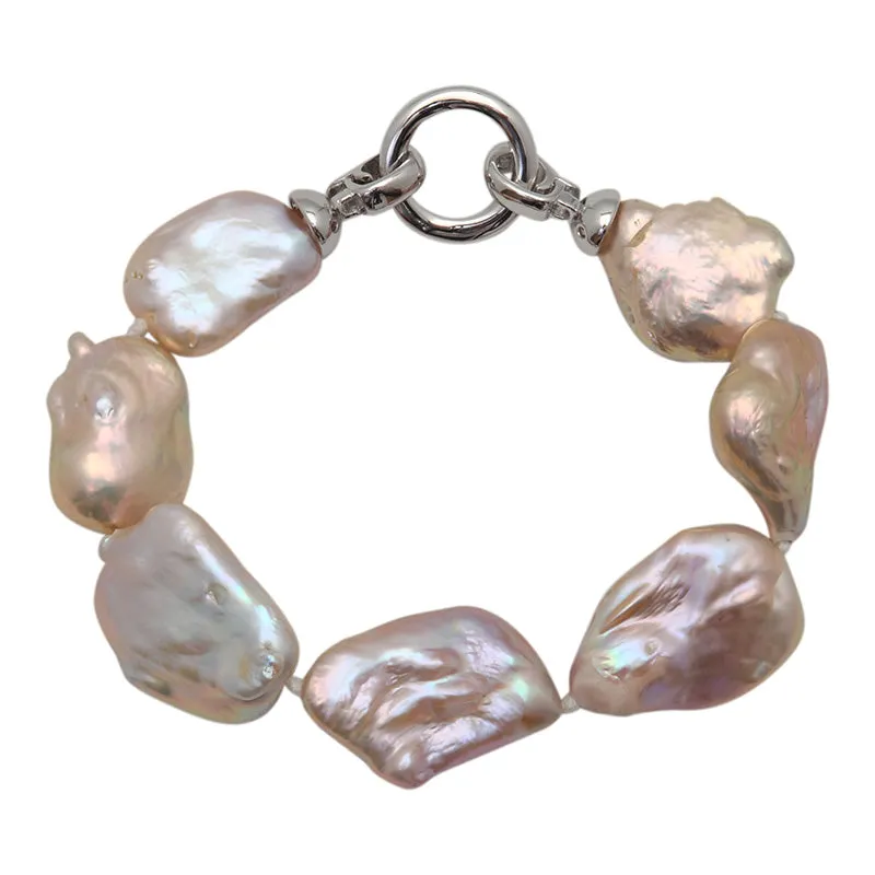 205-02-S | STONE PEARL BRACELET (PINK ON SILVER)