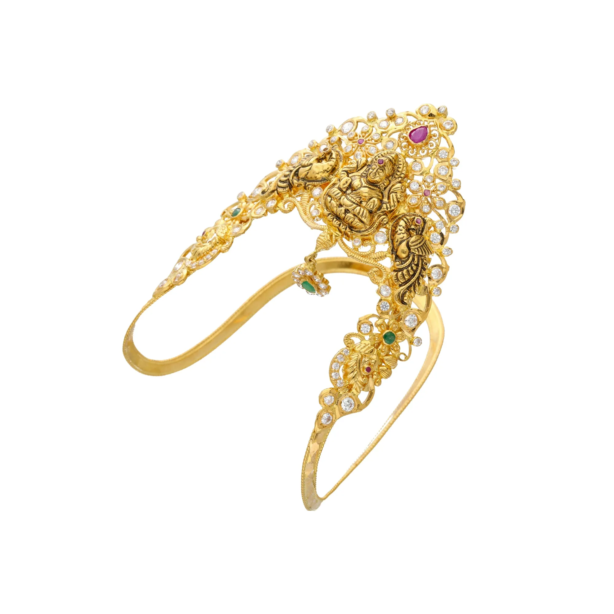 22K Yellow Gold Temple Vanki Arm Bracelet For Kids w/ Emerald, Ruby, & CZ (30.7grams)