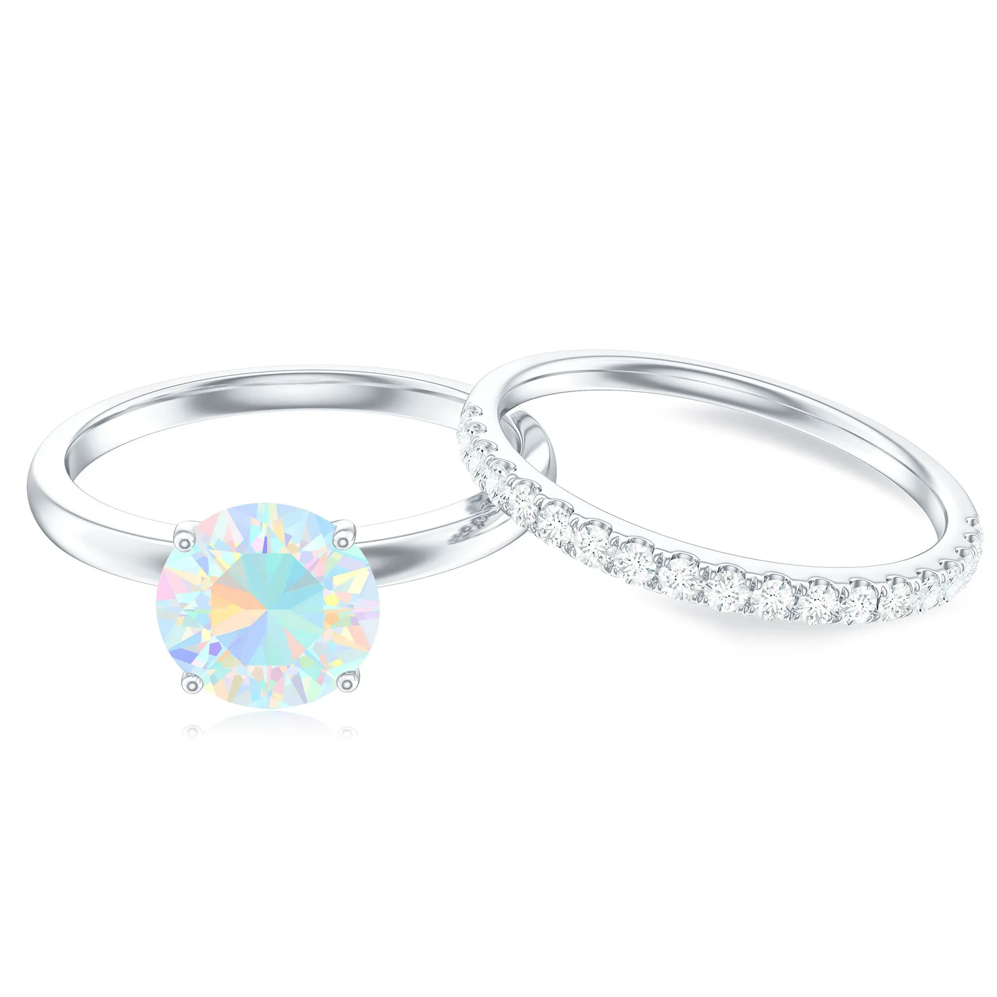 2.5 CT Ethiopian Opal Solitaire Wedding Ring Set with Diamond