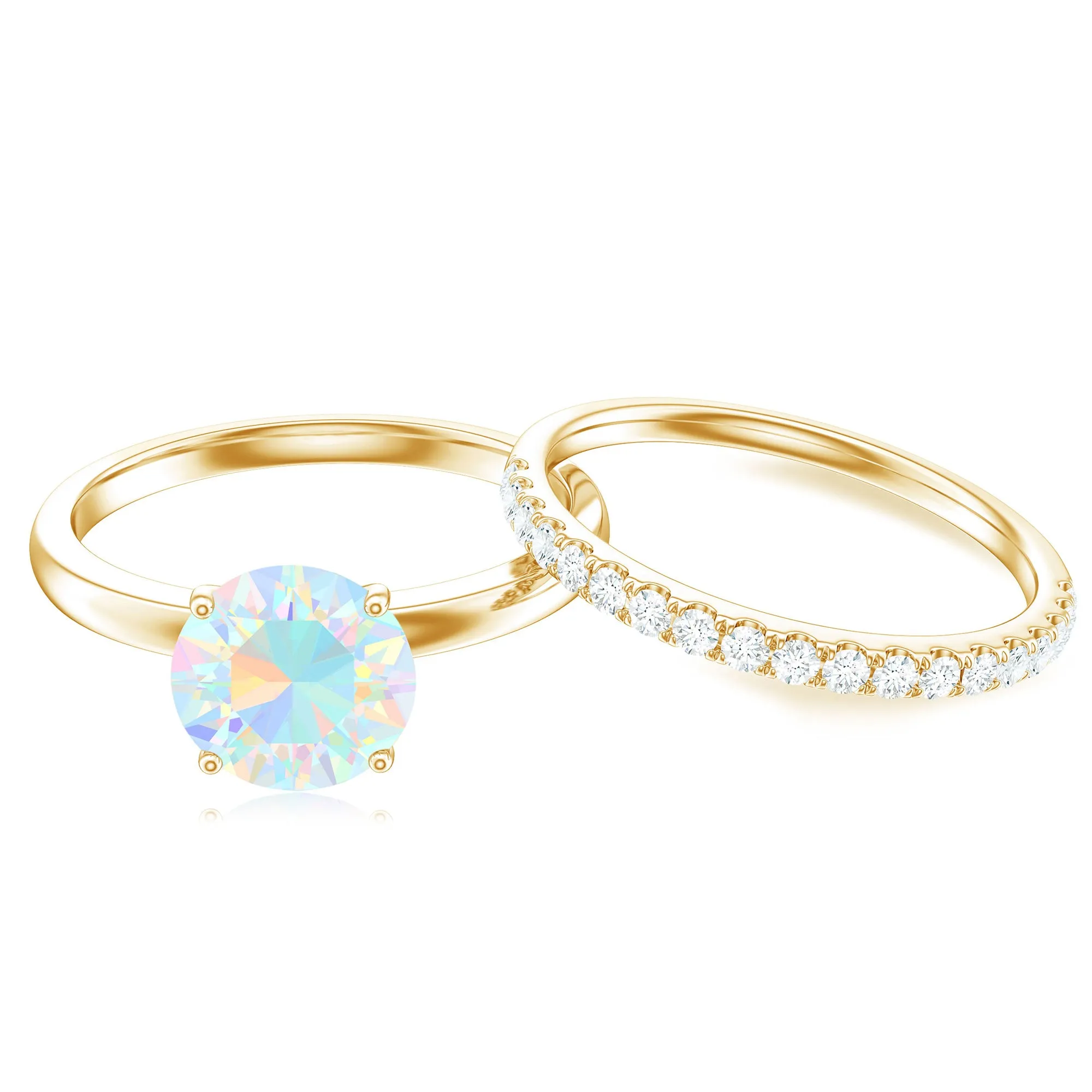 2.5 CT Ethiopian Opal Solitaire Wedding Ring Set with Diamond