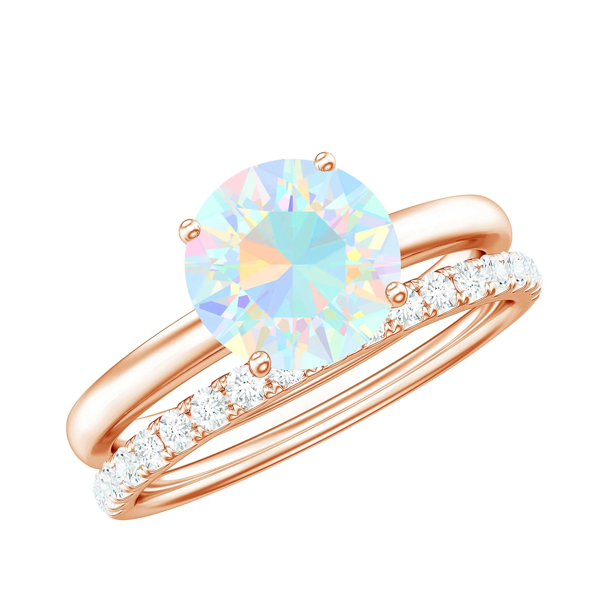 2.5 CT Ethiopian Opal Solitaire Wedding Ring Set with Diamond