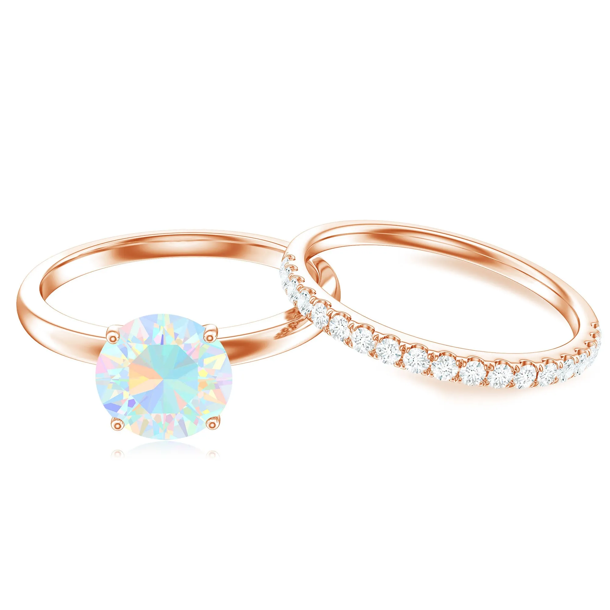 2.5 CT Ethiopian Opal Solitaire Wedding Ring Set with Diamond