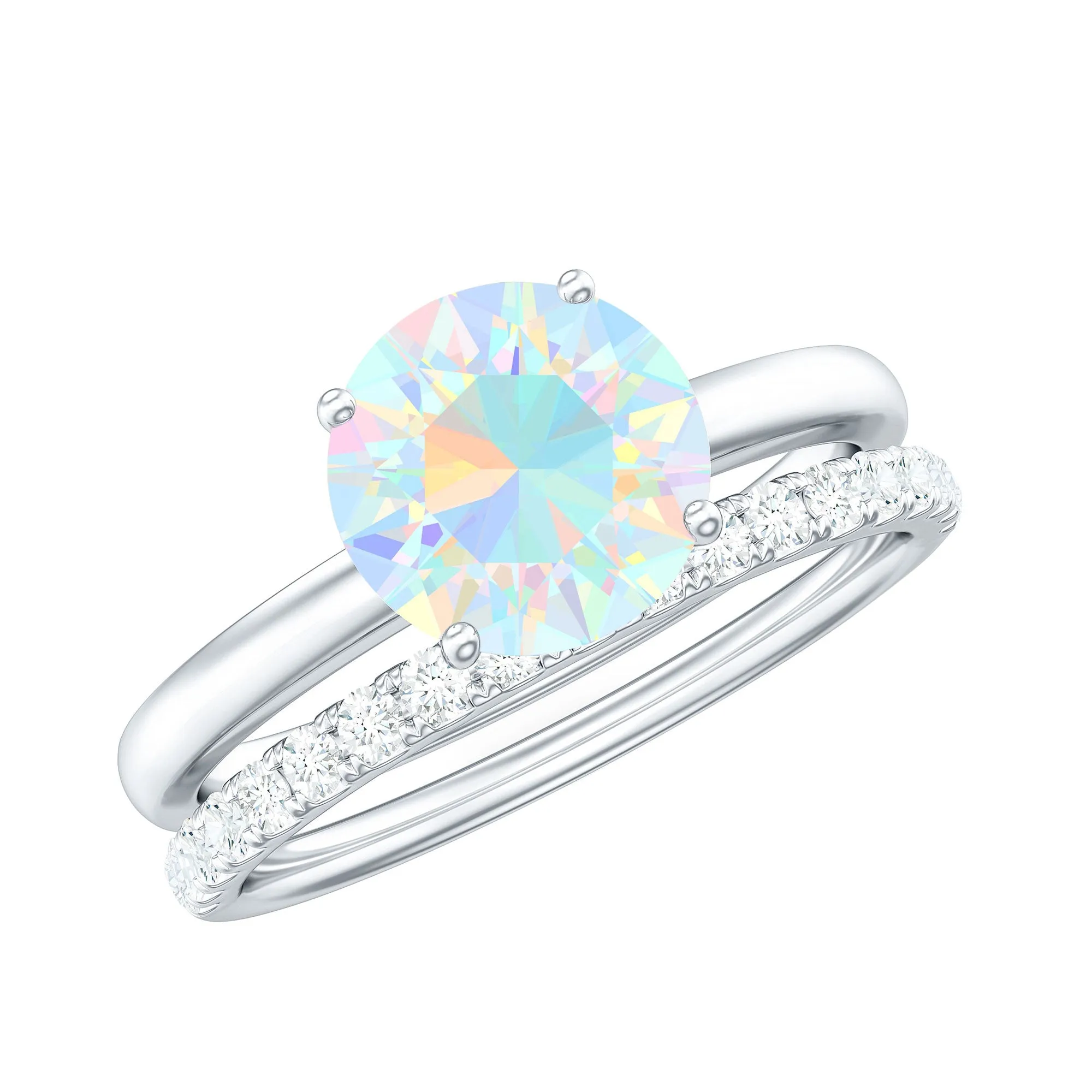 2.5 CT Ethiopian Opal Solitaire Wedding Ring Set with Diamond