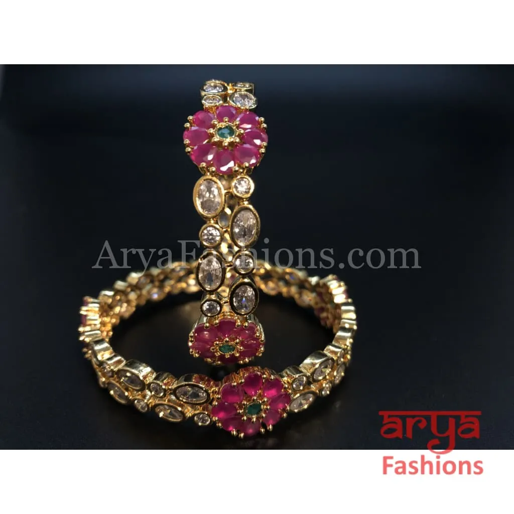 2.6 Bridal Ruby Cubic Zirconia Flower Bangles