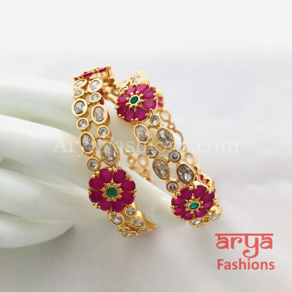 2.6 Bridal Ruby Cubic Zirconia Flower Bangles