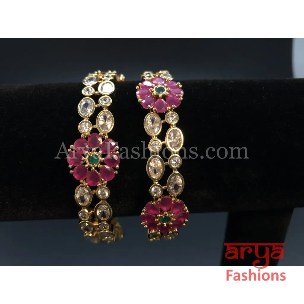 2.6 Bridal Ruby Cubic Zirconia Flower Bangles