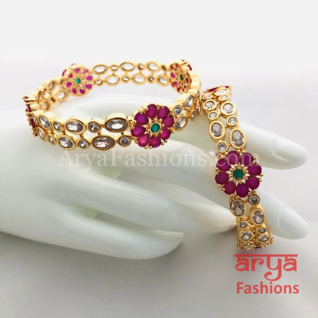 2.6 Bridal Ruby Cubic Zirconia Flower Bangles