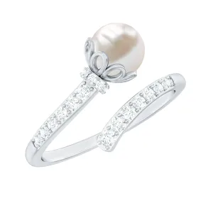 2.75 CT Freshwater Pearl and Diamond Wrap Ring