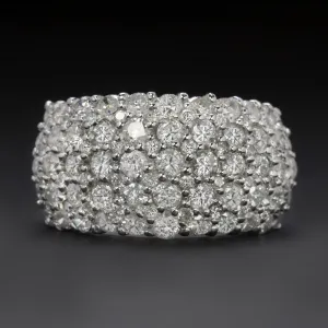 3 CARAT NATURAL DIAMOND COCKTAIL BAND WIDE PAVE CLUSTER RING BIG 14k WHITE GOLD