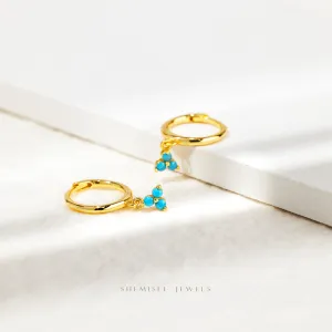 3 Petal Turquoise CZ Flower HoopsUnisex, Gold, Silver SHEMISLI SH356