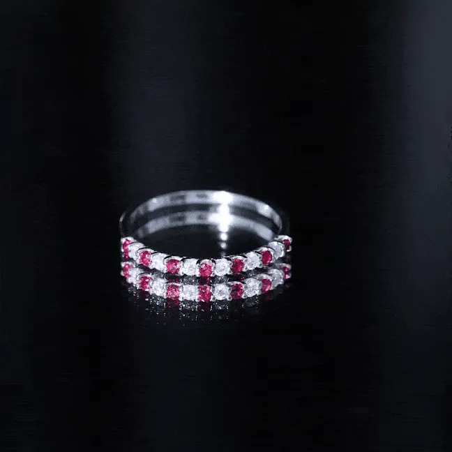 3/4 CT Created Ruby and Moissanite Stackable Band Ring