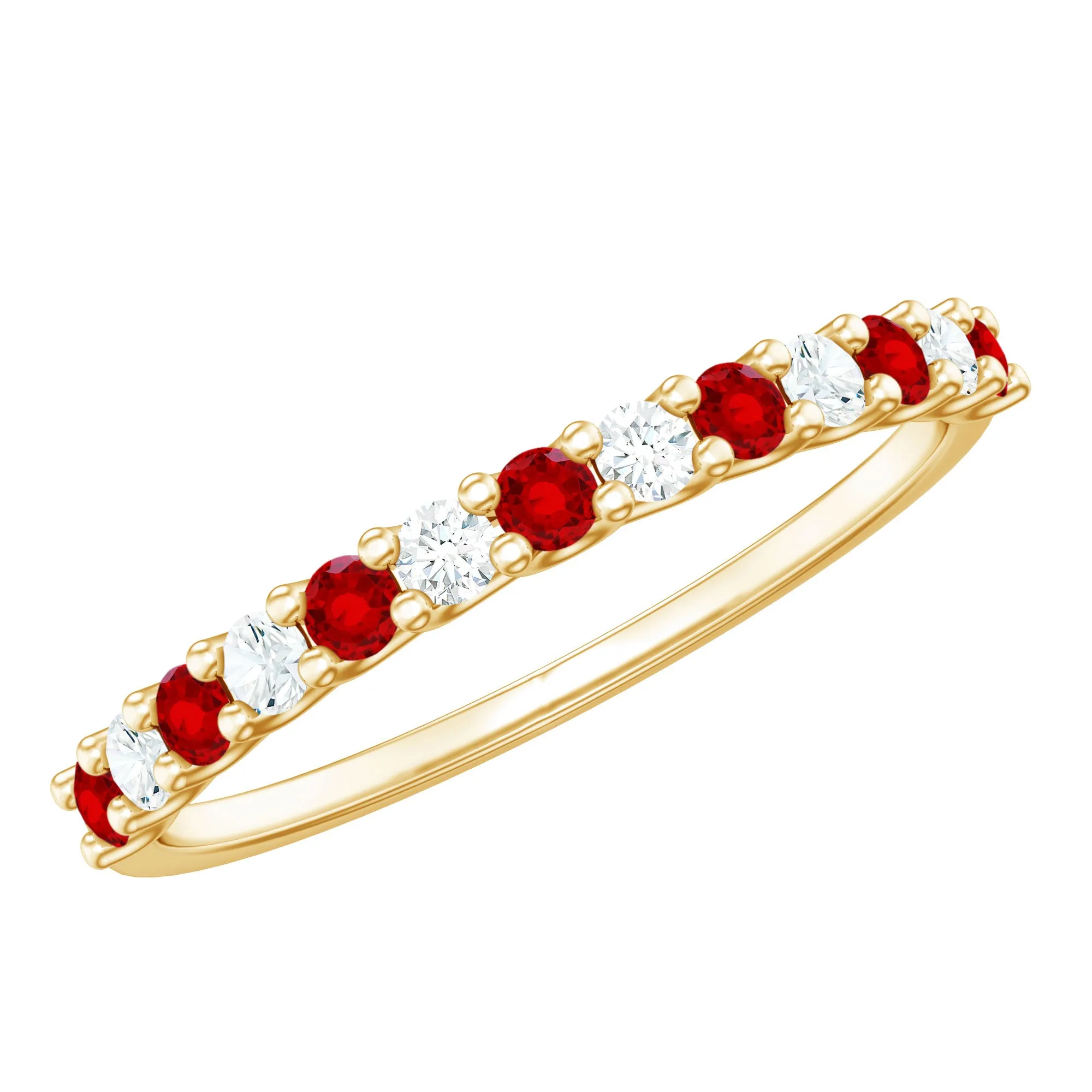 3/4 CT Created Ruby and Moissanite Stackable Band Ring