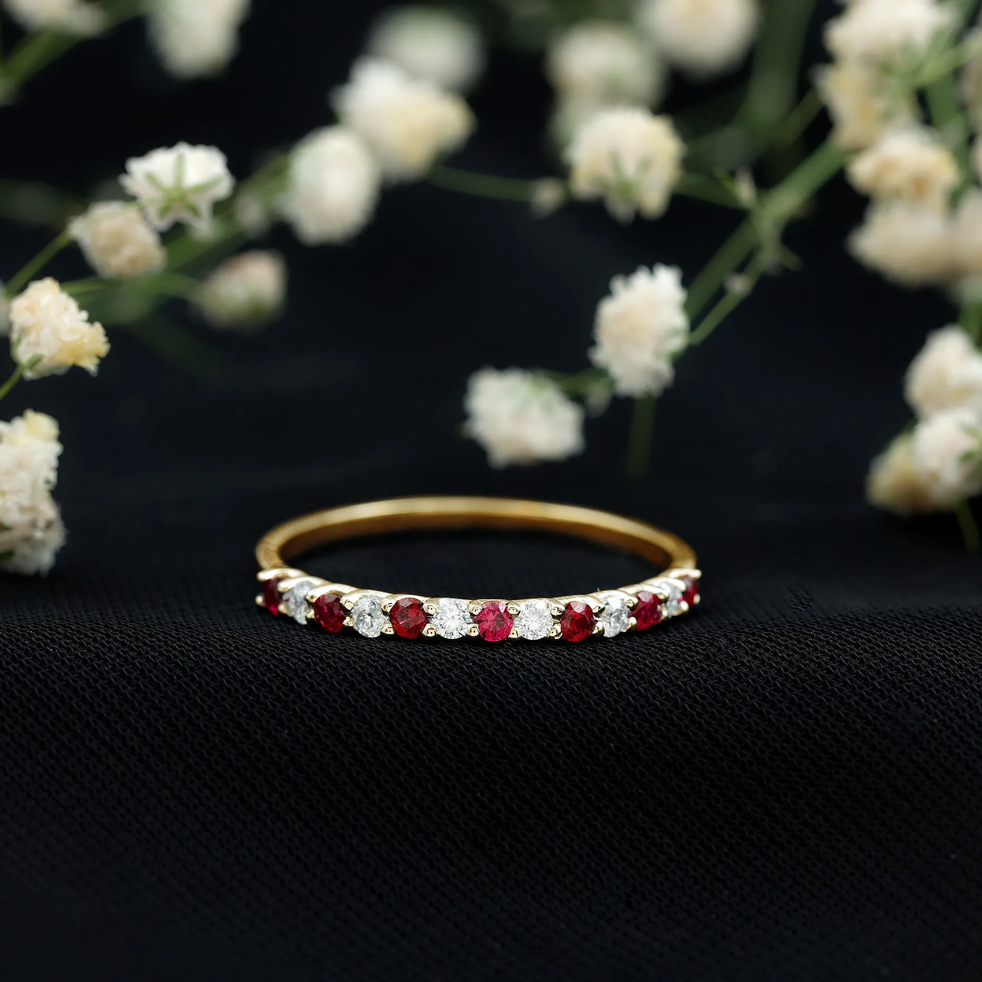 3/4 CT Created Ruby and Moissanite Stackable Band Ring