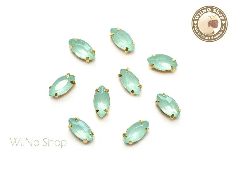 4 x 8mm Mint Opal Marquise Acrylic Rhinestone with Setting - 5 pcs