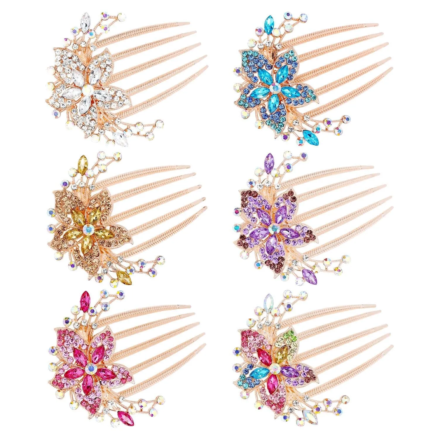 6-Pieces: Rhinestone Encrusted Hairpin Barrette Accessory