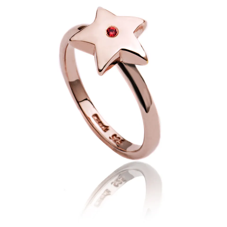 75%  DISCOUNT Ladies / Girls 18ct Rose Gold Vermeil Silhouette Star Ring with rubies/orange sapphire