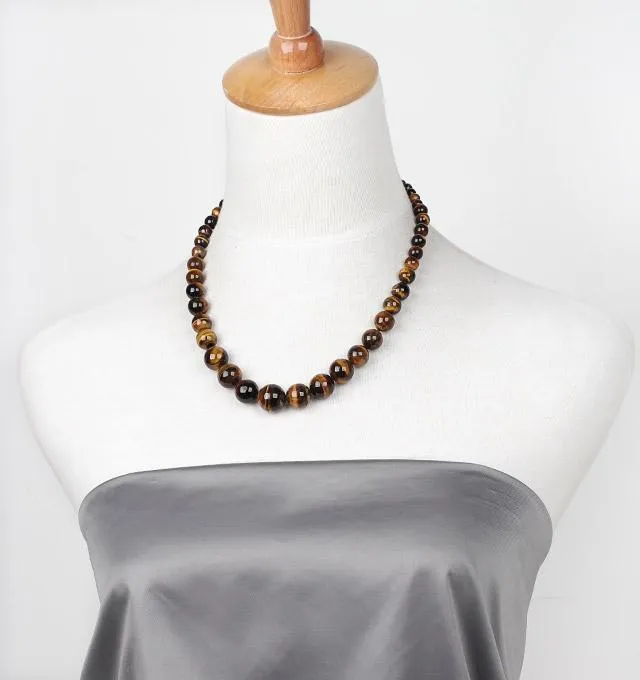 8-16mm Natural Tiger Eye Gemstone Necklace For Women Ladies and Girls