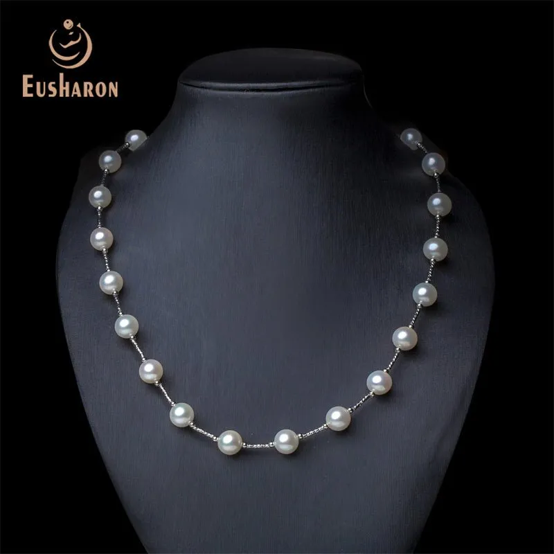 8-9mm White Freshwater AK Round Pearl Necklace and Bracelet Set