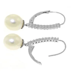 8.3 Carat 14K Solid White Gold Leverback Earrings Natural Diamond Pearl