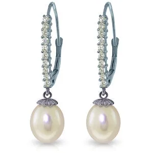 8.3 Carat 14K Solid White Gold Leverback Earrings Natural Diamond Pearl