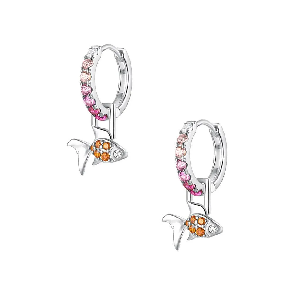 925 Silver Goldfish Sparkling Drop Huggie Earrings