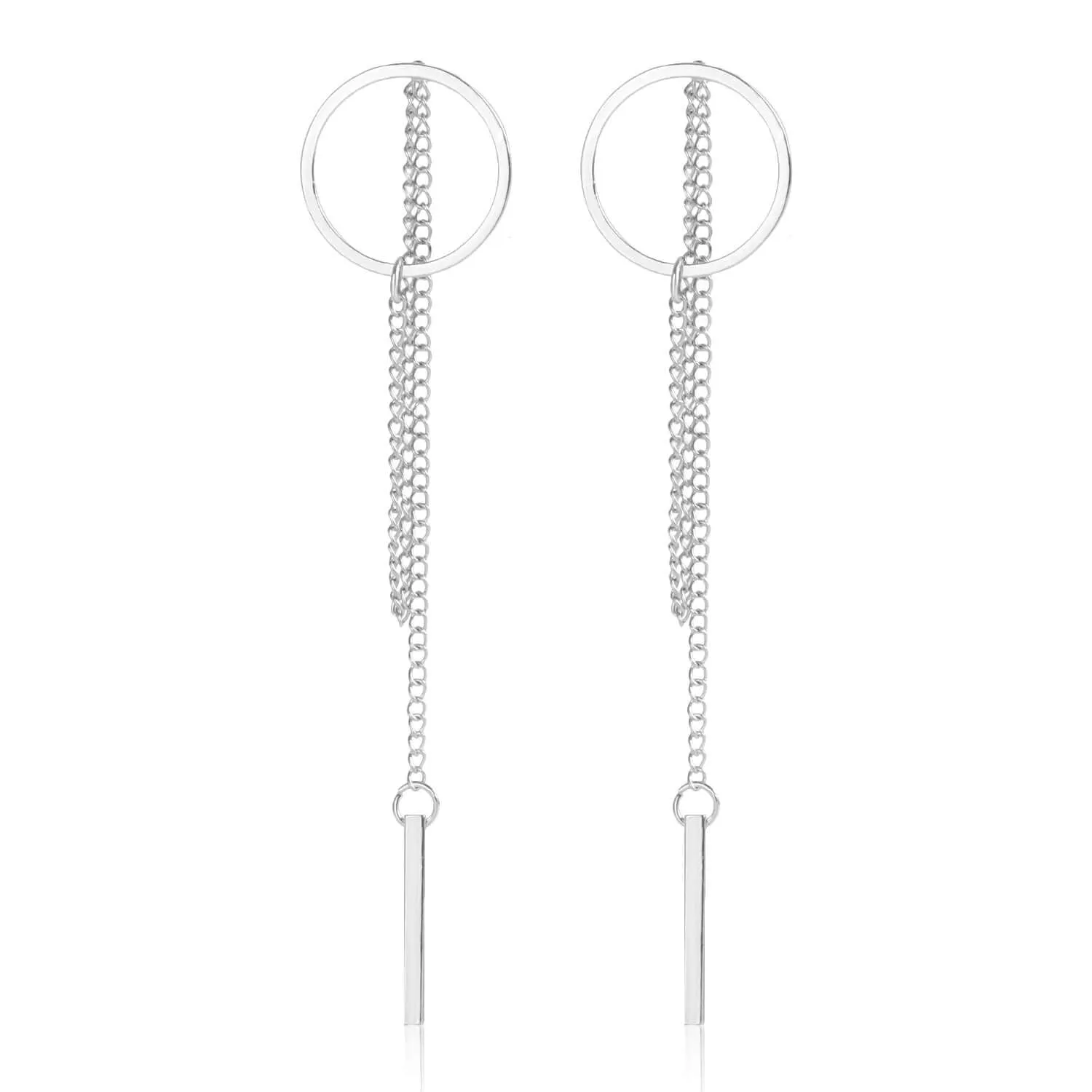 925 Silver Hollow Round Long Tassel Earrings