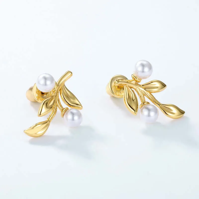 925 Silver Pearl Fruit And Leaf Earrings