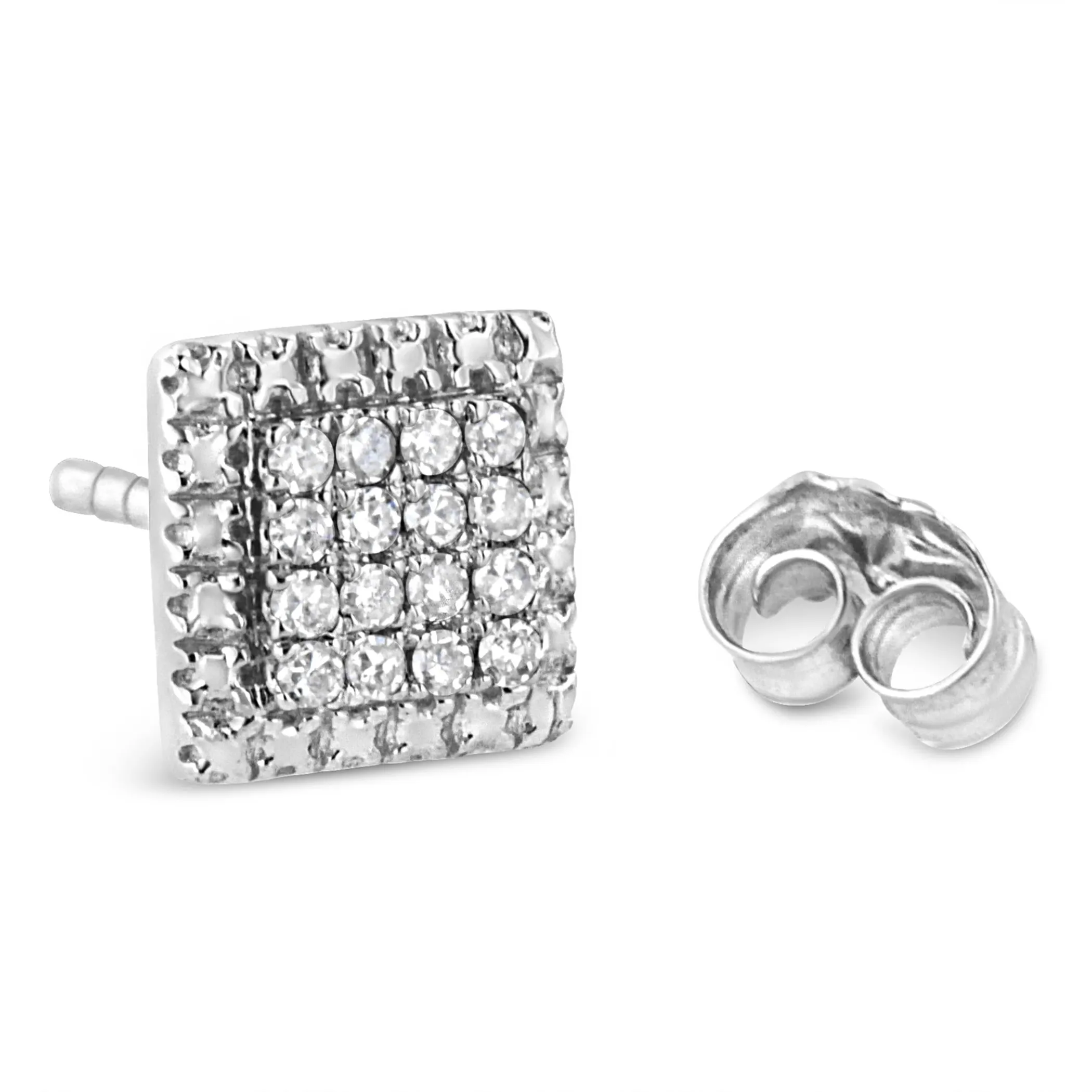 .925 Sterling Silver 1/6 Cttw Round-Cut Diamond Cluster Square Shaped Stud Earrings (I-J Color, I2-I3 Clarity)