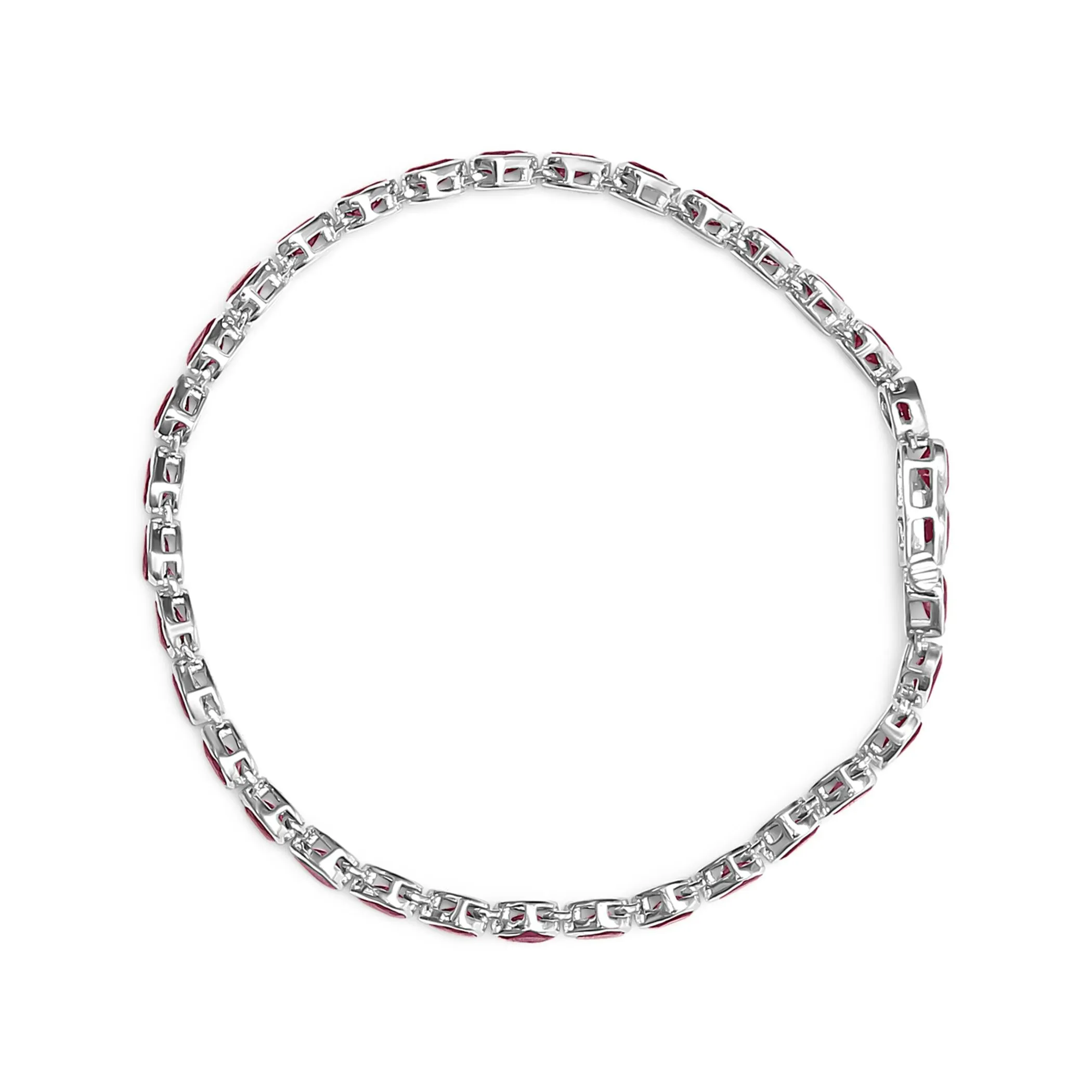 .925 Sterling Silver Bezel Set Pear Shaped Lab Created Pink Ruby Link Bracelet (AAA  Quality) - Size 7.25"