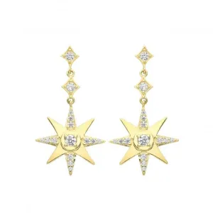 9ct Yellow Gold Star Drop Earrings with Zirconia Accents ER1182