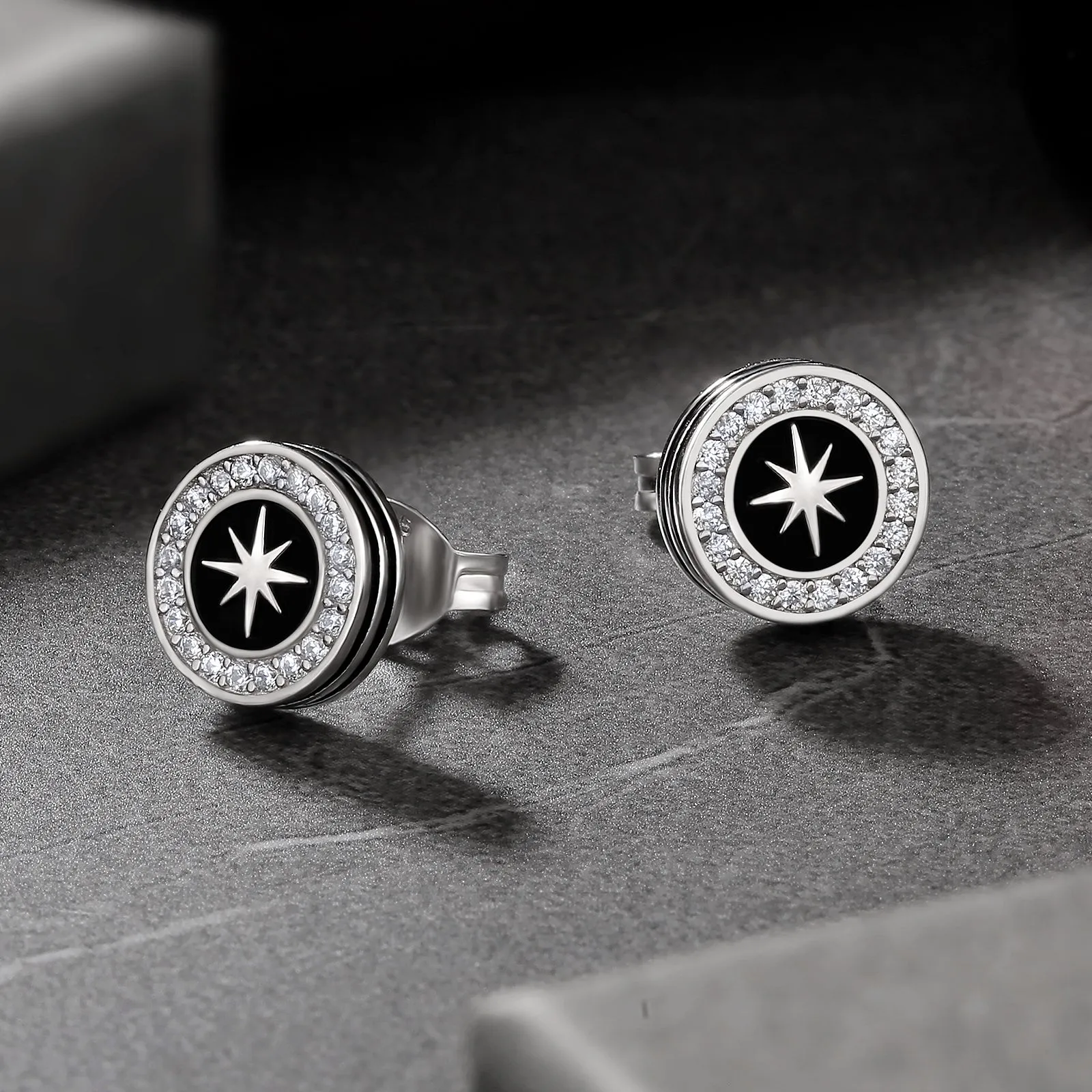 9mm Hexagram Iced Diamond CZ Stud Earrings for Men