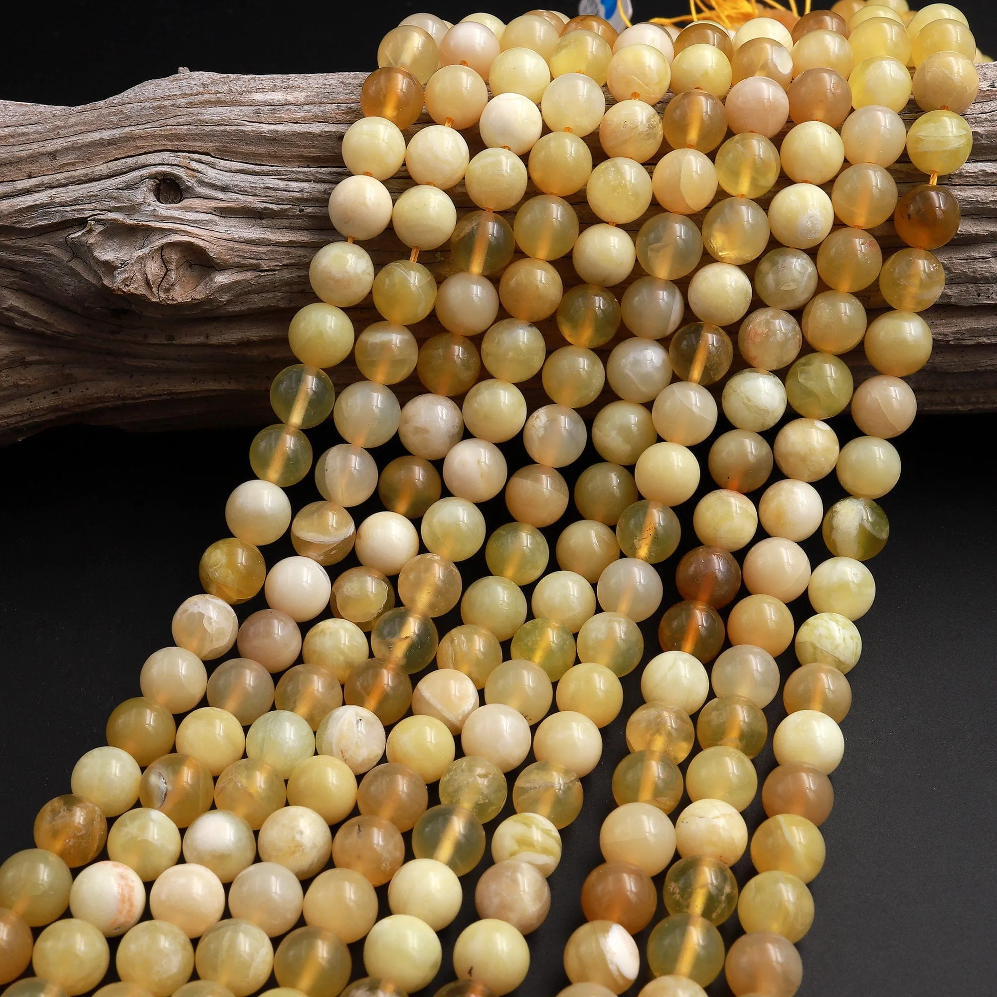 AA Natural Yellow Opal Smooth Round Beads 6mm 8mm 10mm 15.5" Strand