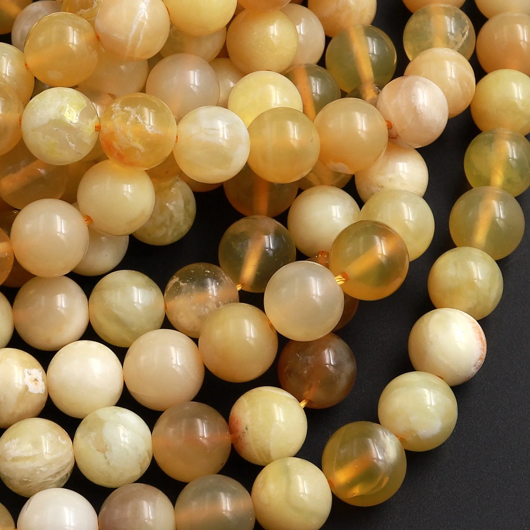 AA Natural Yellow Opal Smooth Round Beads 6mm 8mm 10mm 15.5" Strand