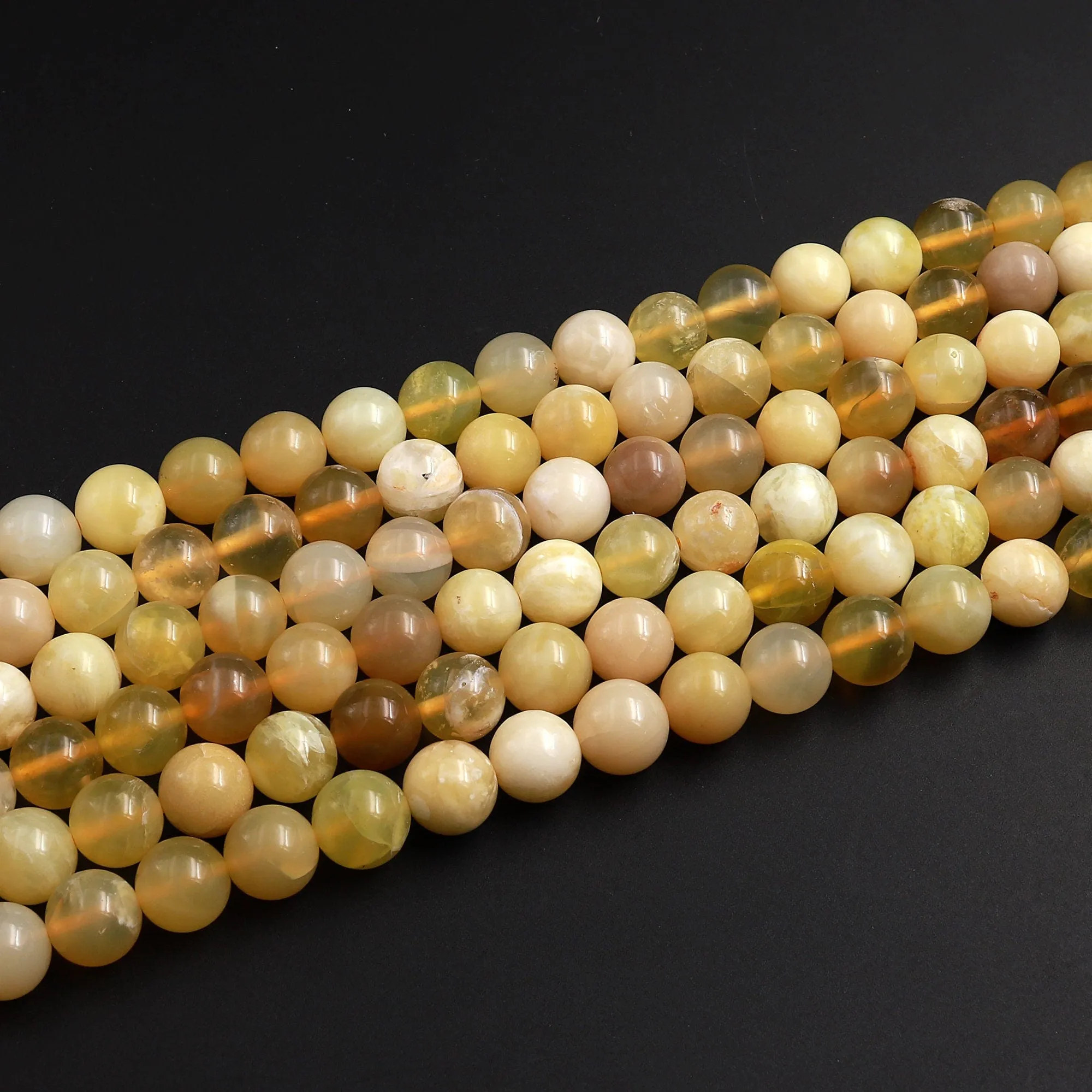 AA Natural Yellow Opal Smooth Round Beads 6mm 8mm 10mm 15.5" Strand