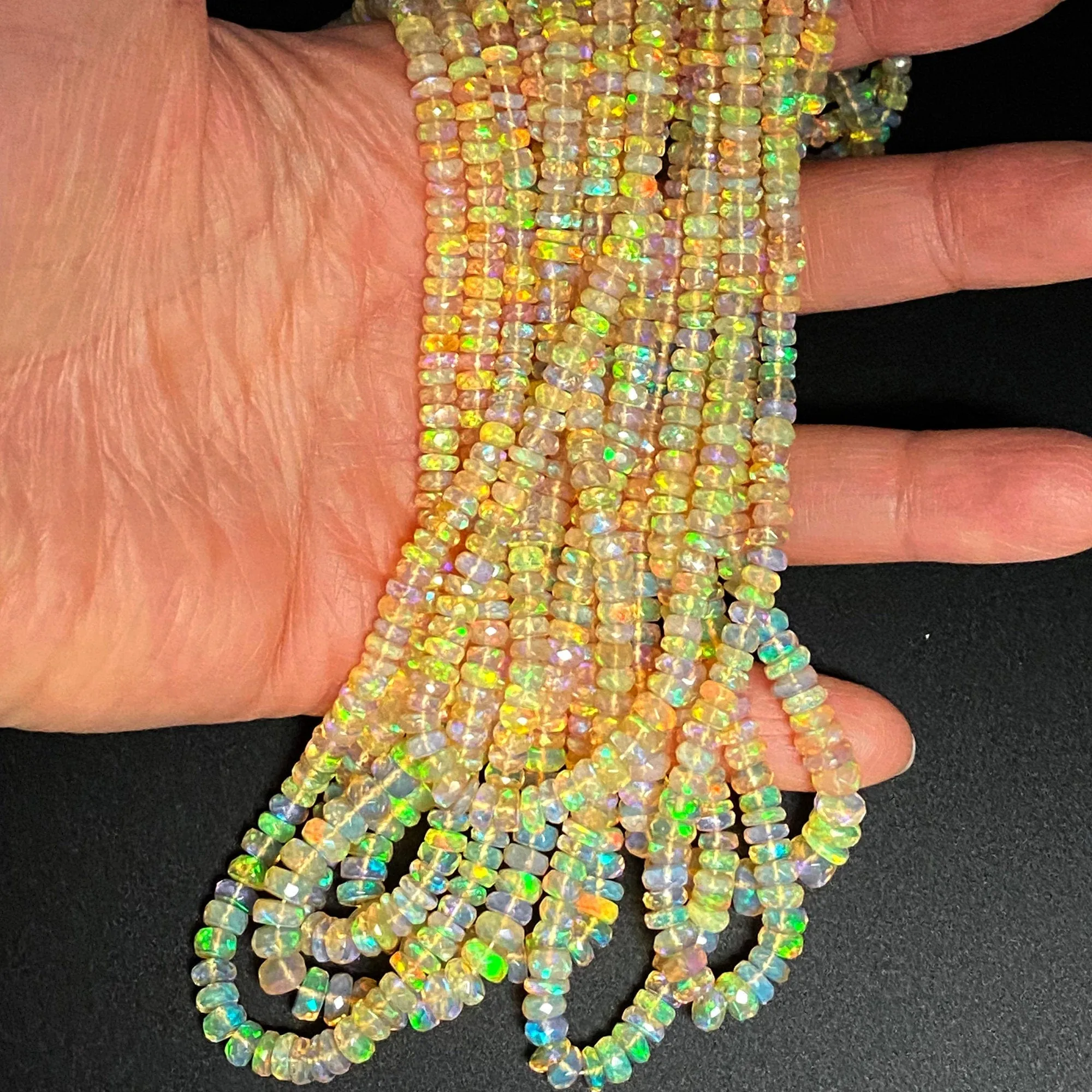 AAA Ethiopian Opal Faceted Rondelle Beads Graduating 4mm 5mm 6mm Super Flashy Fiery Rainbow Orange Yellow 16.5" Strand