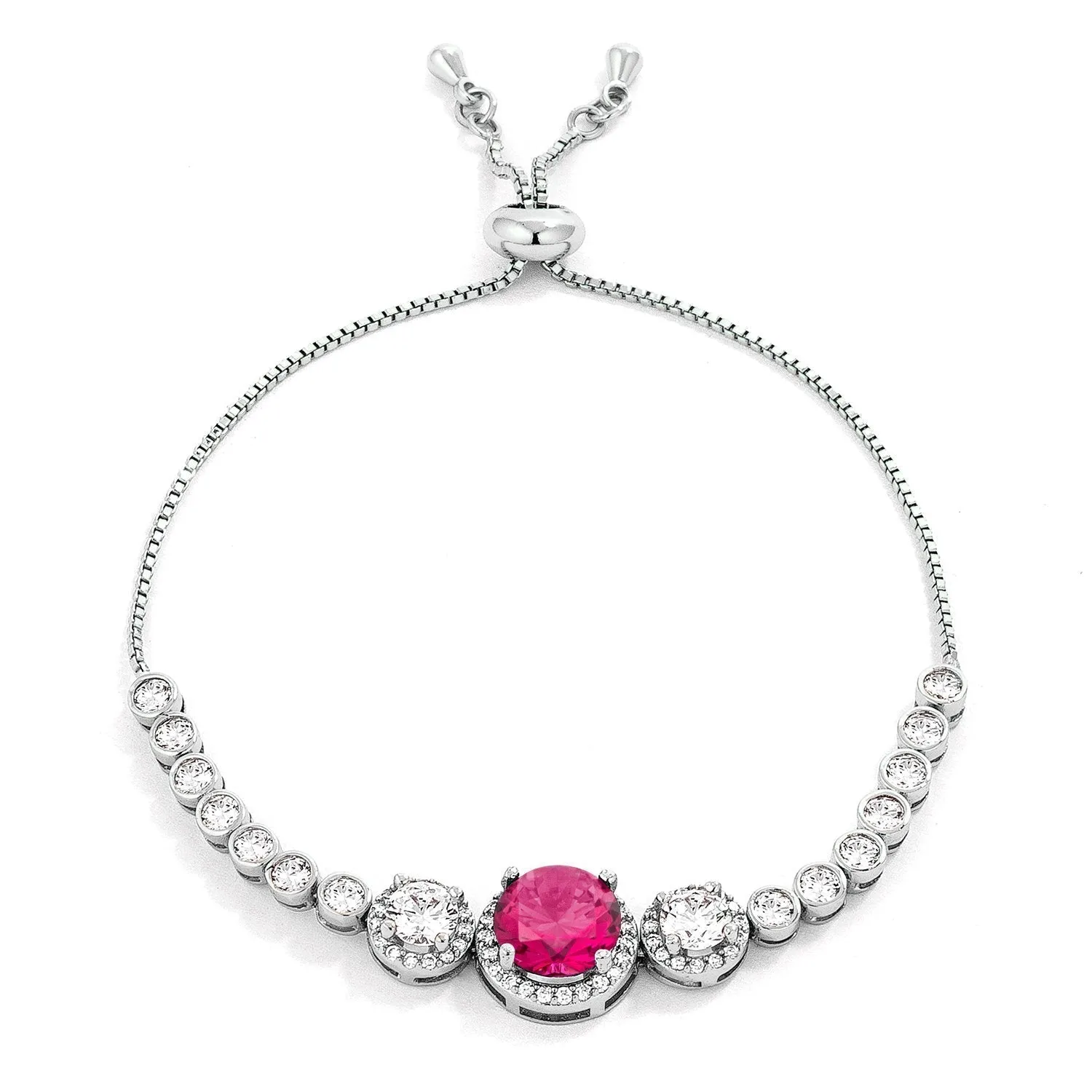 Abigail Pink Graduated CZ Bolo Slider Bracelet