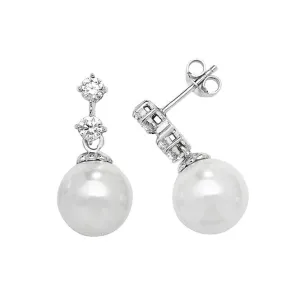 Acotis Silver Drop Earrings Zirconia & Pearl G51143