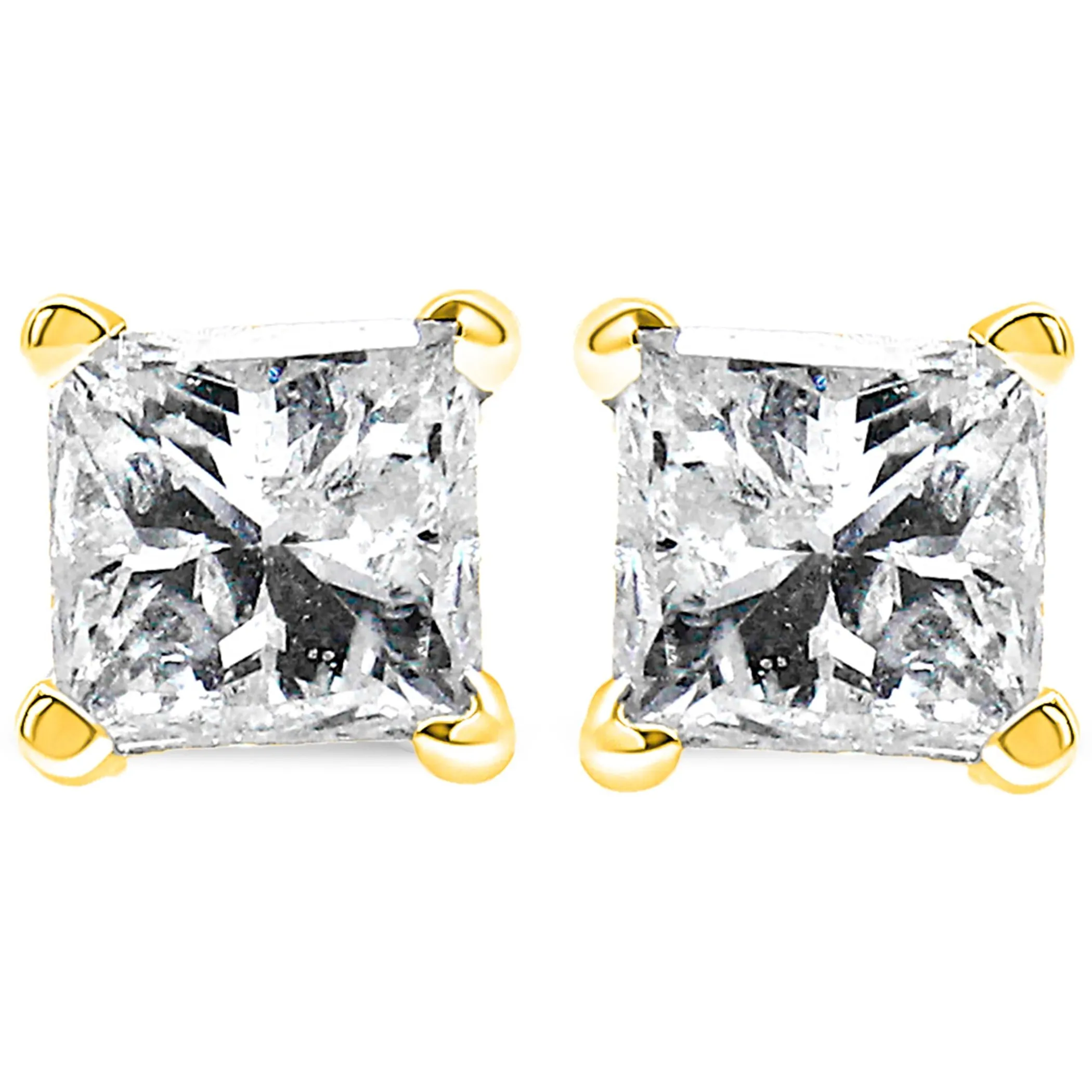 AGS Certified 14K Gold 4-Prong Set Princess-Cut Solitaire Diamond Push Back Stud Earrings (H-I Color, SI2-I1 Clarity)