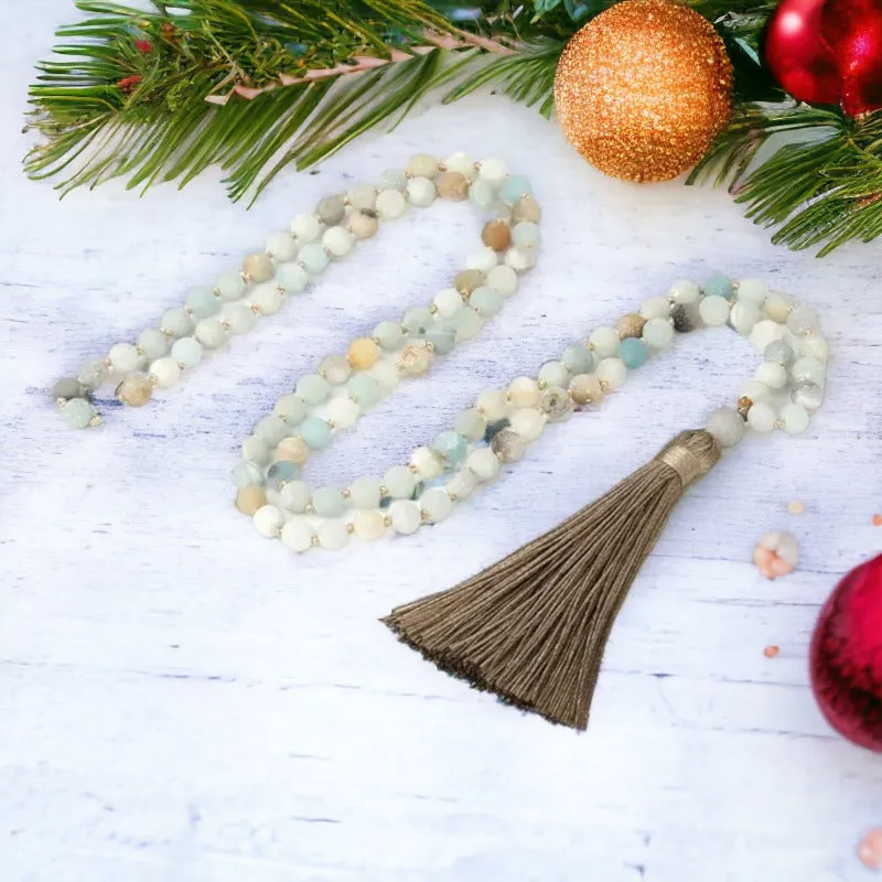 Amazonite Semi-Precious Gemstone Tassel Necklace - 36 inch