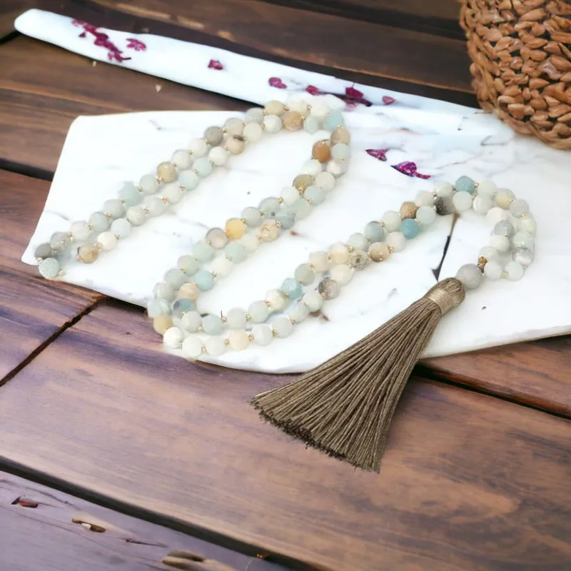 Amazonite Semi-Precious Gemstone Tassel Necklace - 36 inch