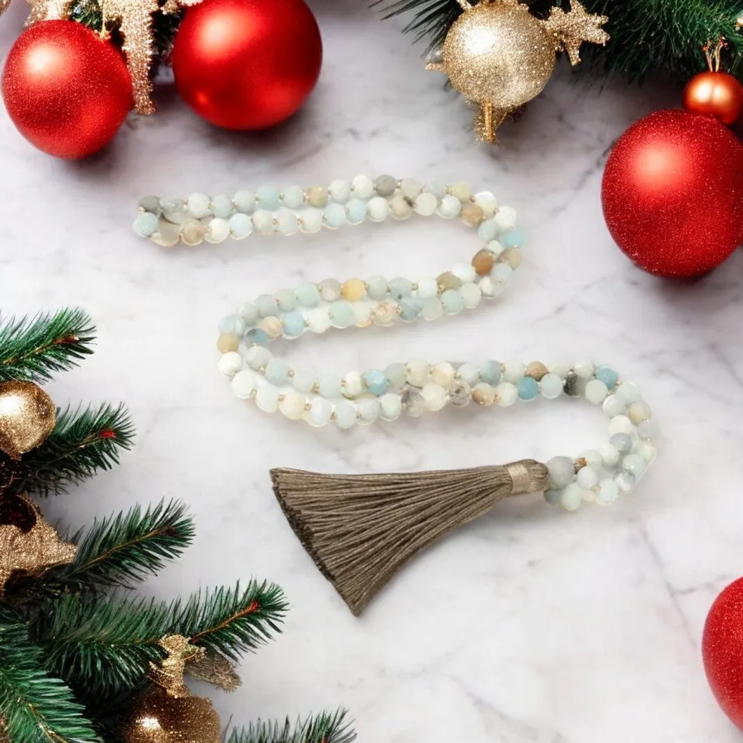 Amazonite Semi-Precious Gemstone Tassel Necklace - 36 inch