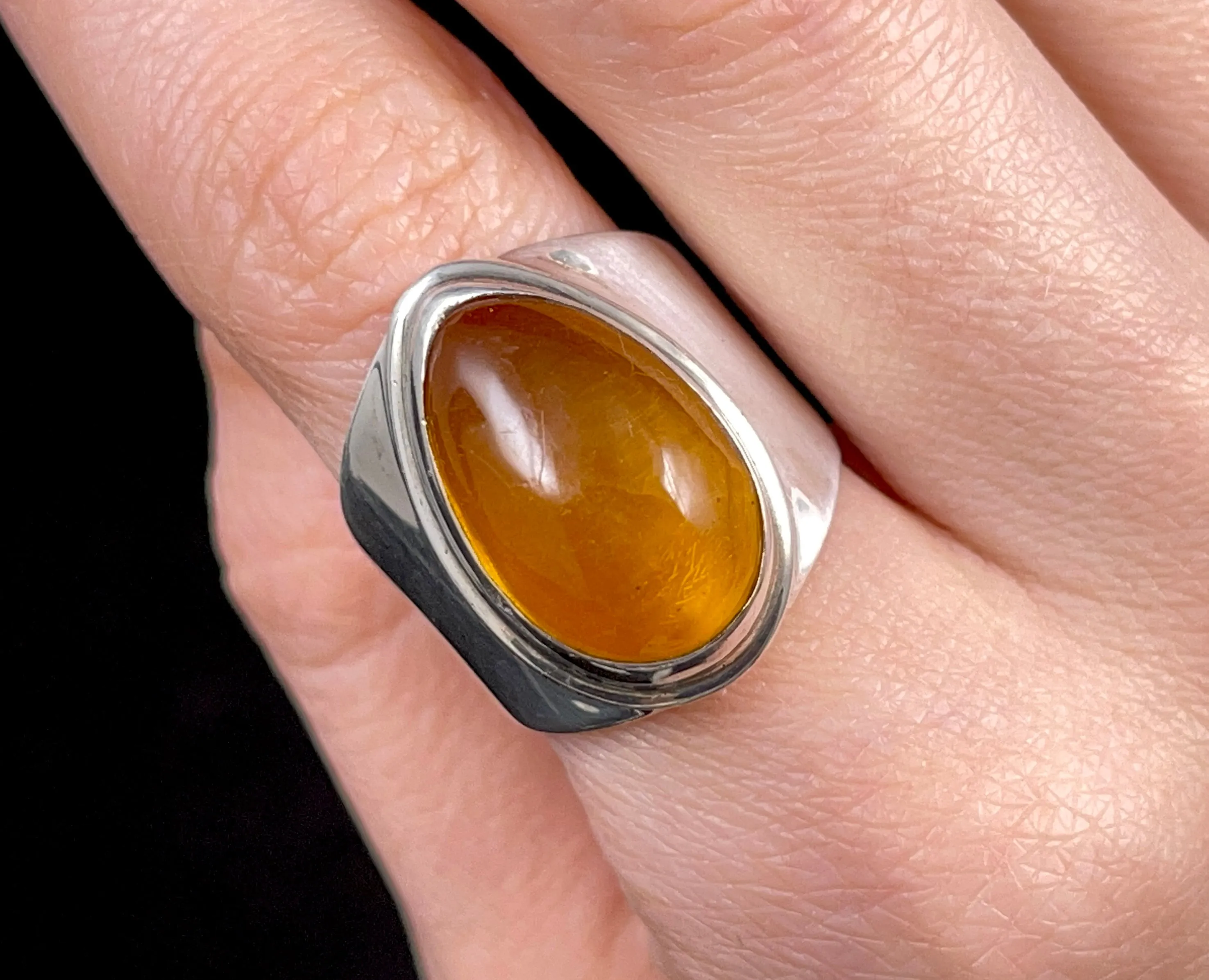 AMBER Ring - Sterling Silver, Size 7 - Amber Stone, Crystal Ring, Handmade Jewelry, Healing Crystals and Stones,  52660