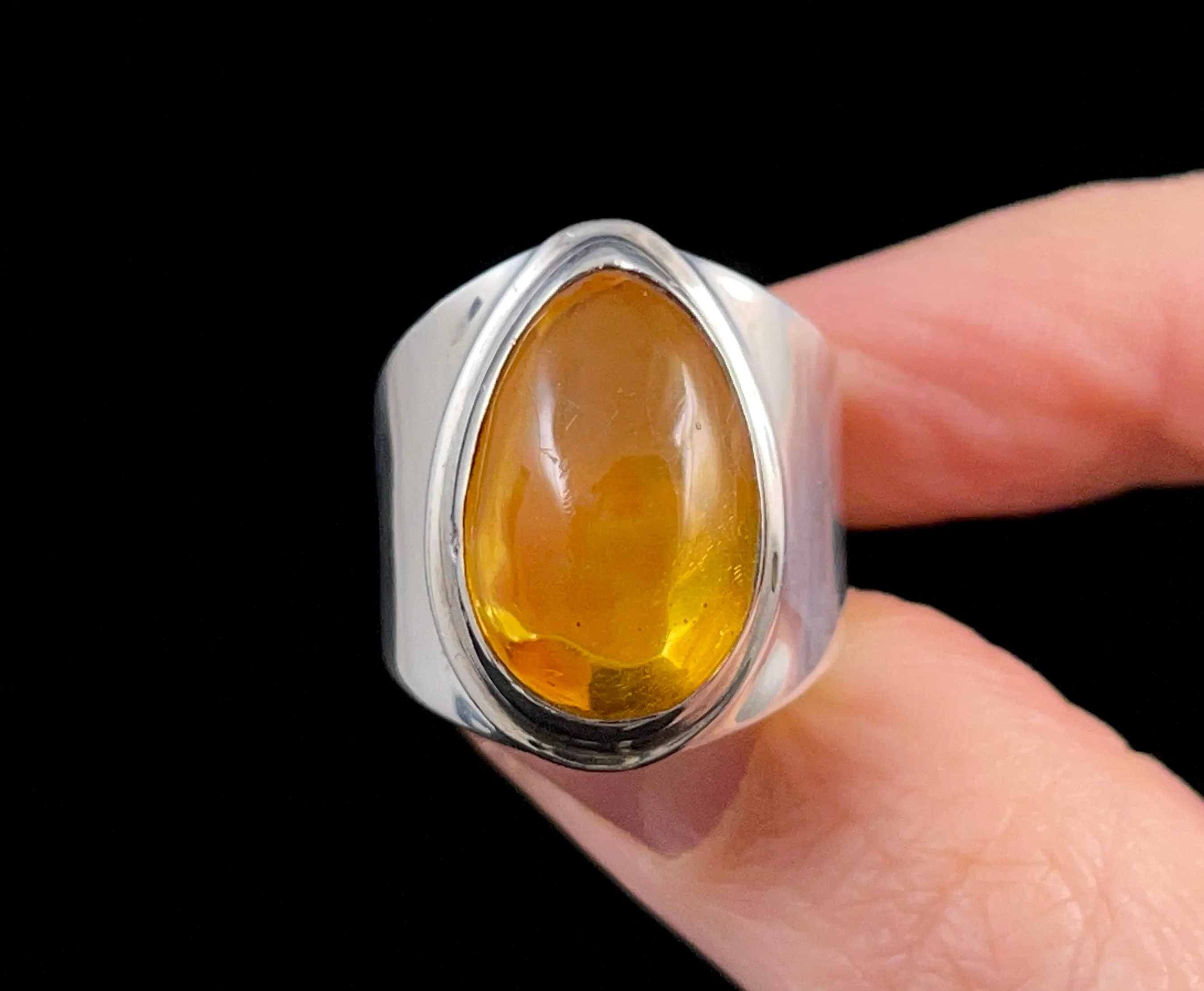 AMBER Ring - Sterling Silver, Size 7 - Amber Stone, Crystal Ring, Handmade Jewelry, Healing Crystals and Stones,  52660