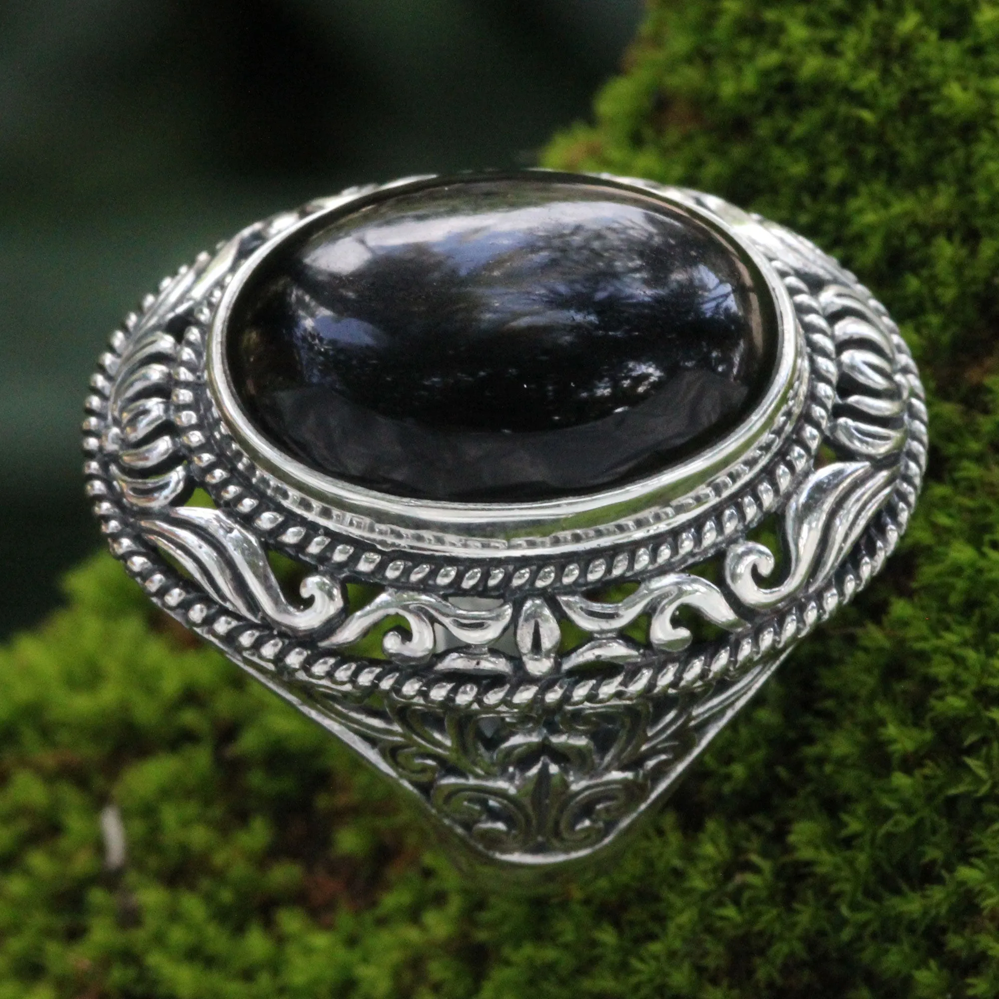 Amed Eclipse Onyx Silver Cocktail Ring