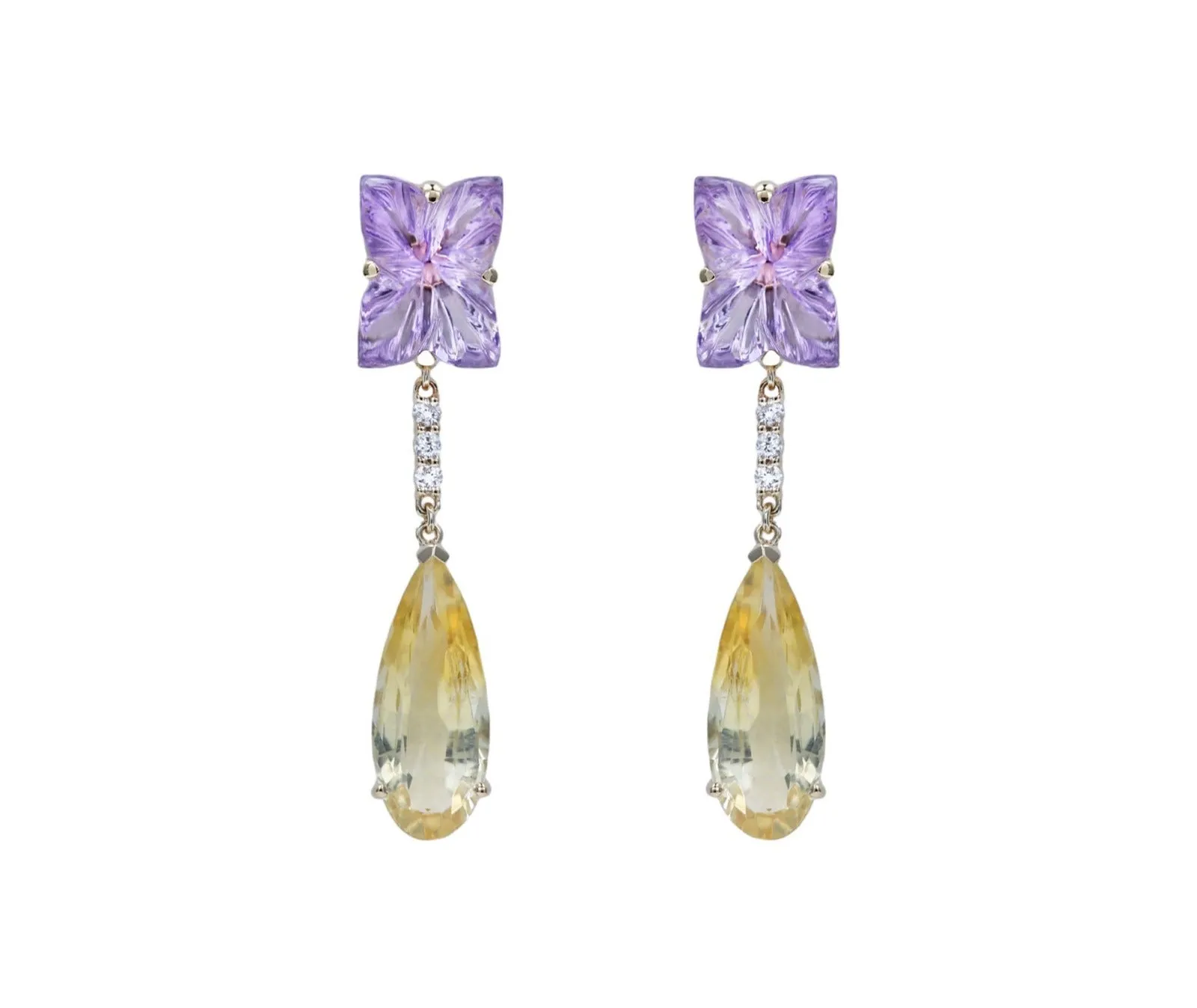 Amethyst & Citrine White Diamond Earrings