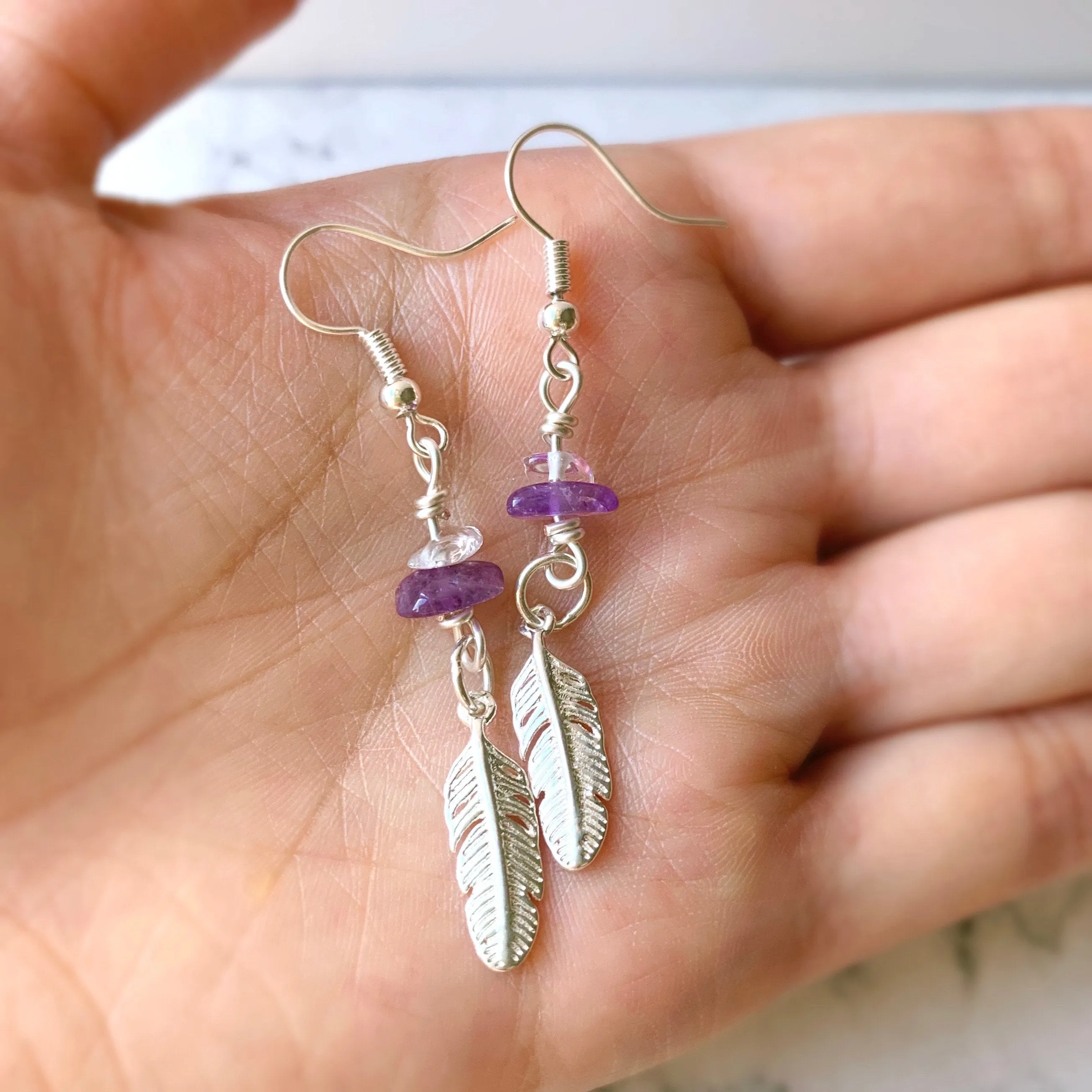 Amethyst & Clear Crystal Chip Earrings