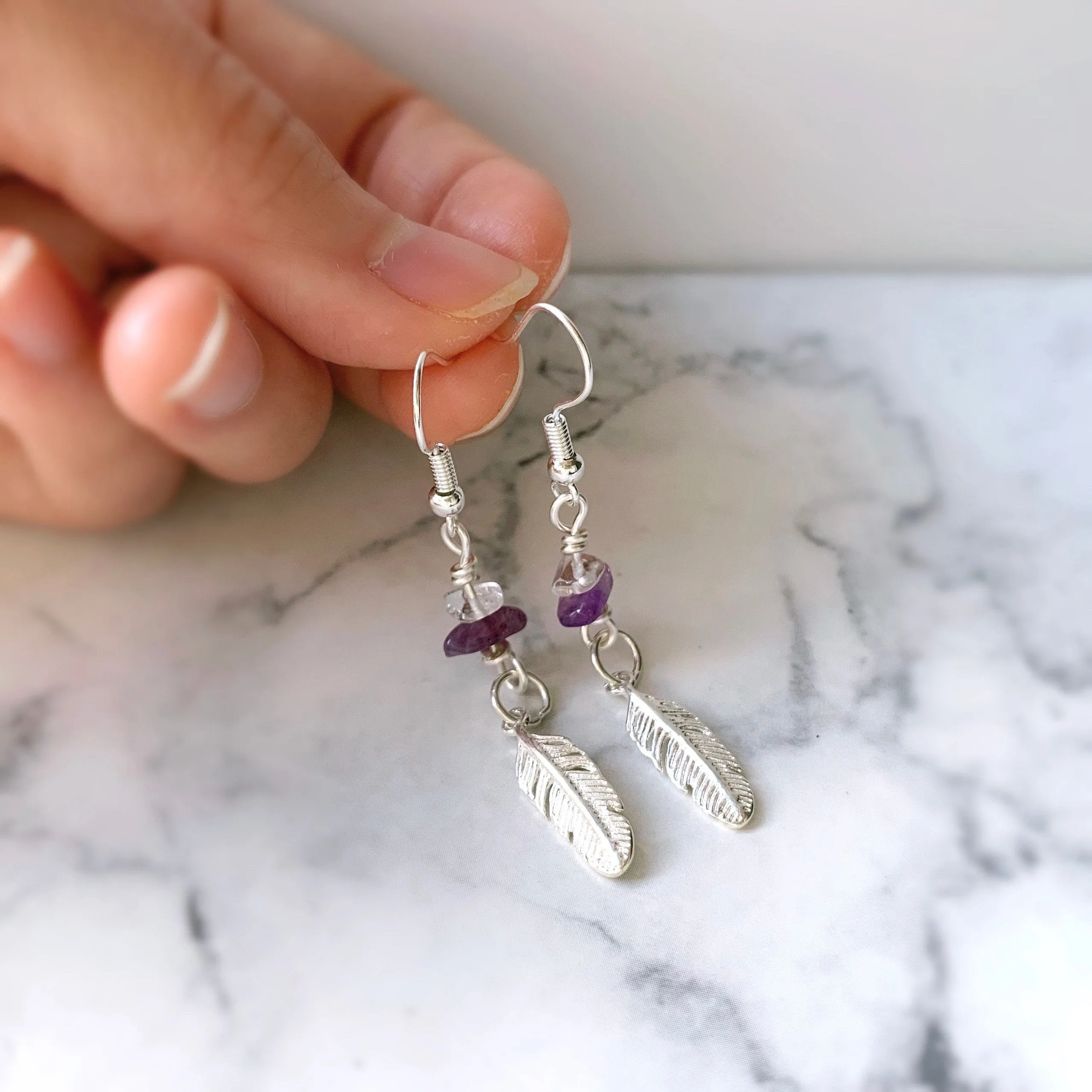 Amethyst & Clear Crystal Chip Earrings