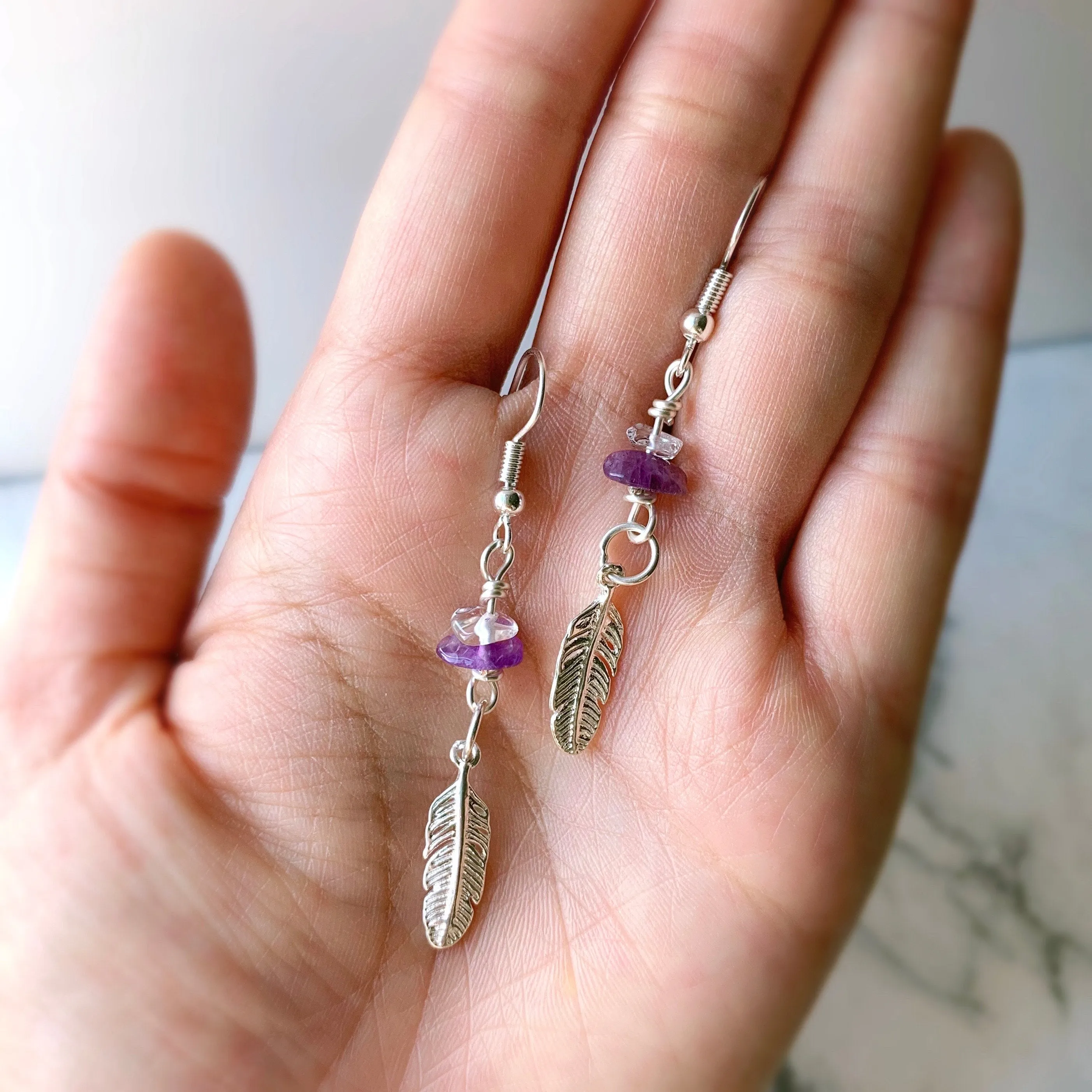 Amethyst & Clear Crystal Chip Earrings