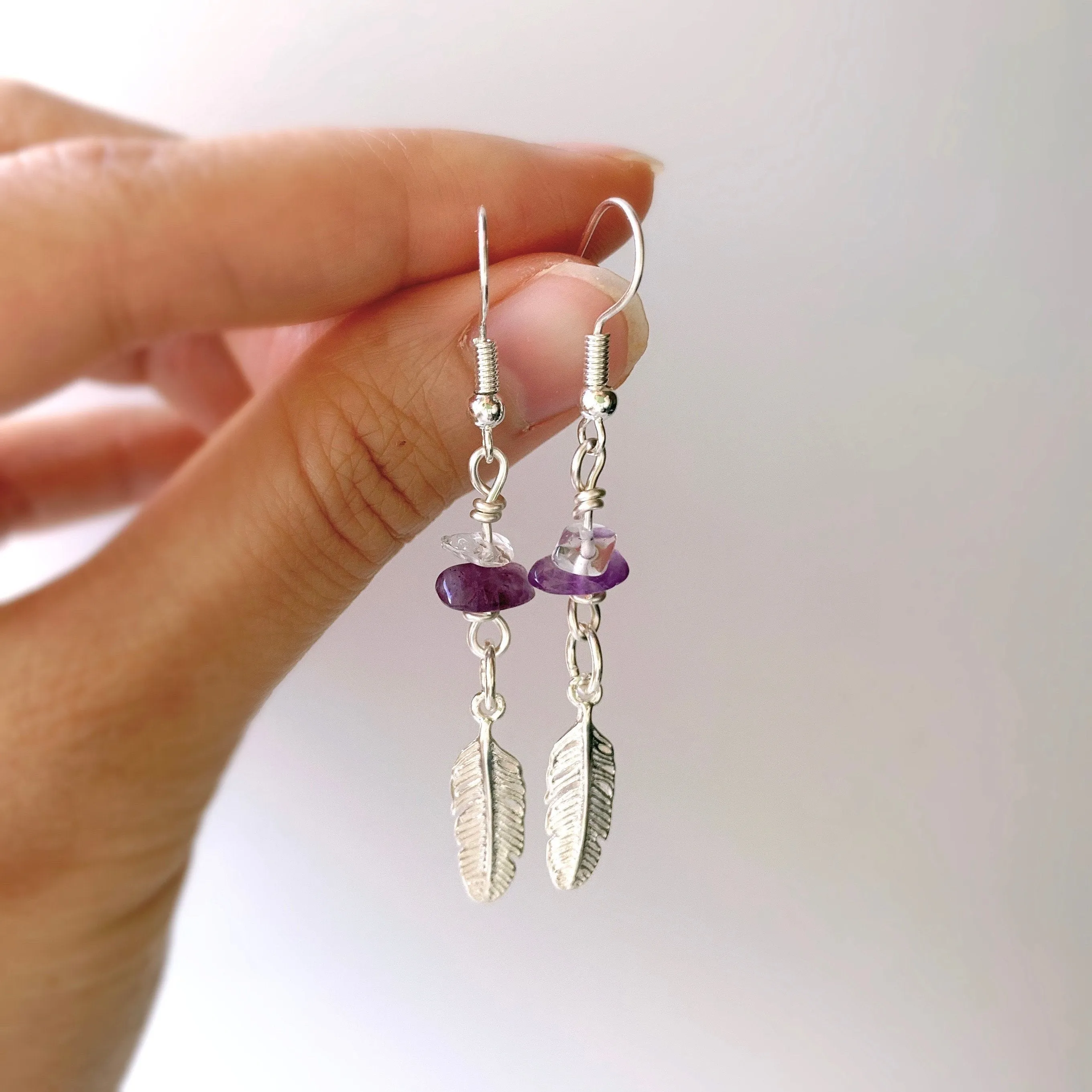 Amethyst & Clear Crystal Chip Earrings